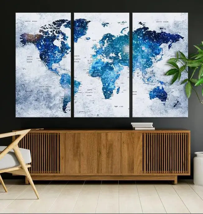 Blue Sky World Map Canvas Print 