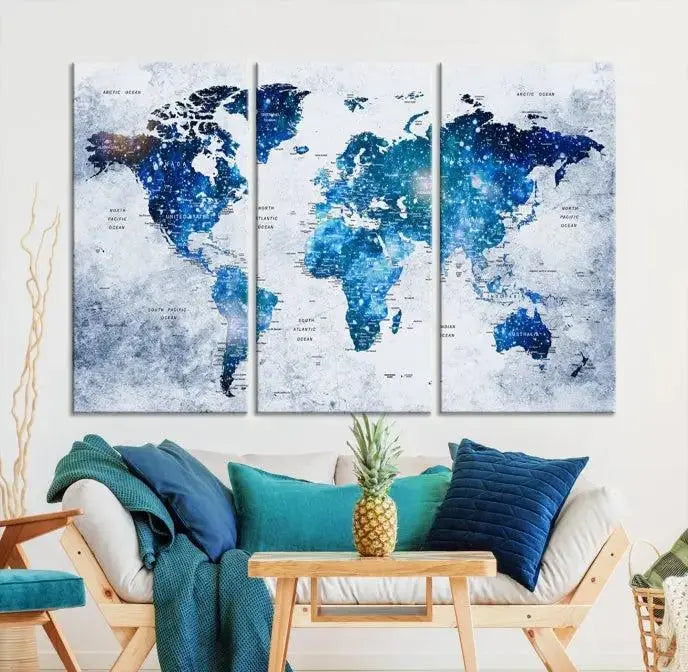 Blue Sky World Map Canvas Print 