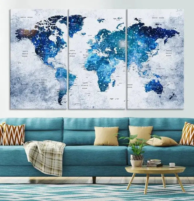 Blue Sky World Map Canvas Print 