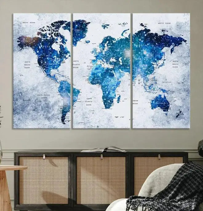 Blue Sky World Map Canvas Print 