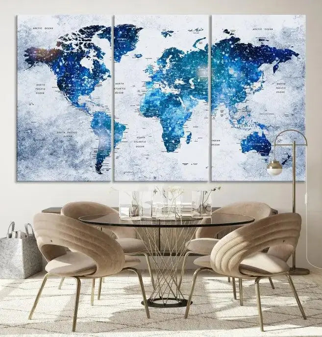 Blue Sky World Map Canvas Print 