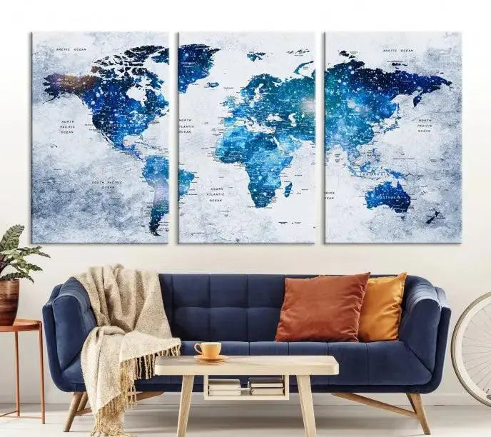 Blue Sky World Map Canvas Print 