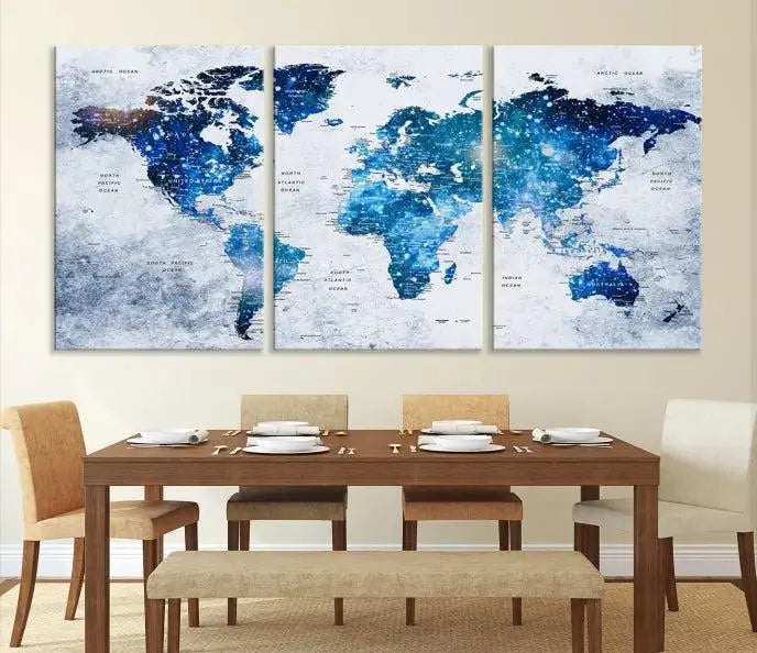 Blue Sky World Map Canvas Print 