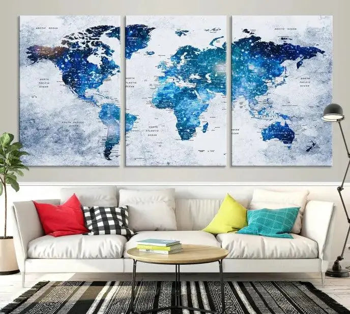 Blue Sky World Map Canvas Print 