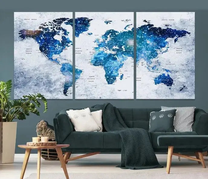 Blue Sky World Map Canvas Print 