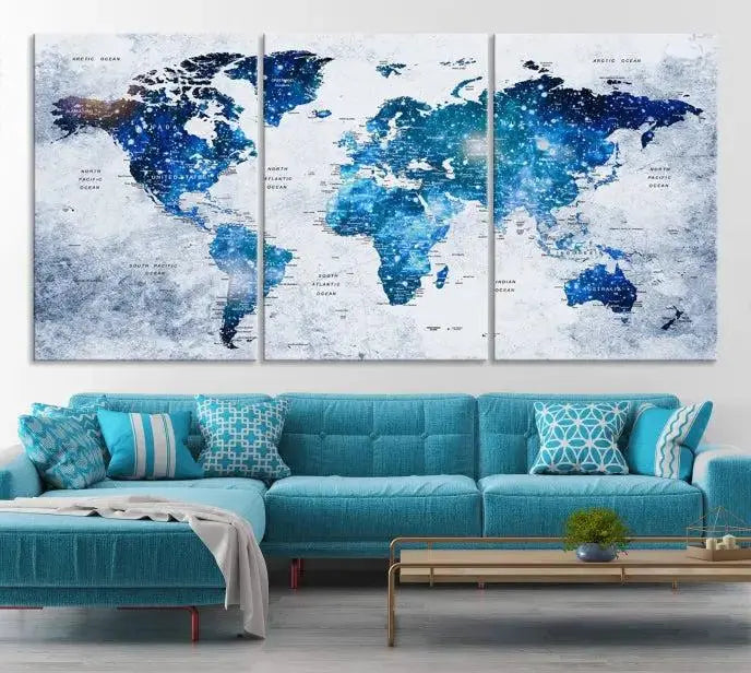 Blue Sky World Map Canvas Print 