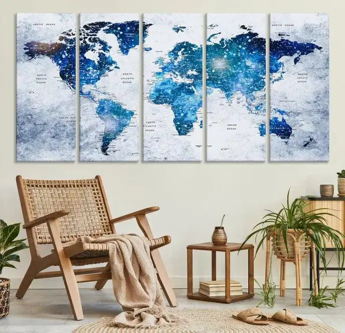 Blue Sky World Map Canvas Print 