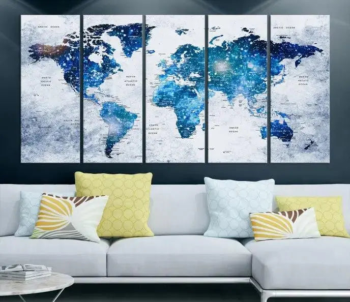 Blue Sky World Map Canvas Print 