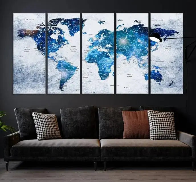 Blue Sky World Map Canvas Print 