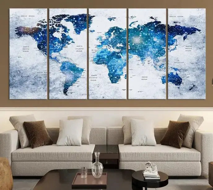 Blue Sky World Map Canvas Print 