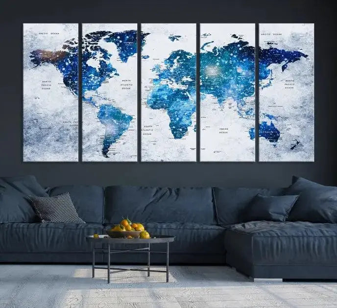 Blue Sky World Map Canvas Print 