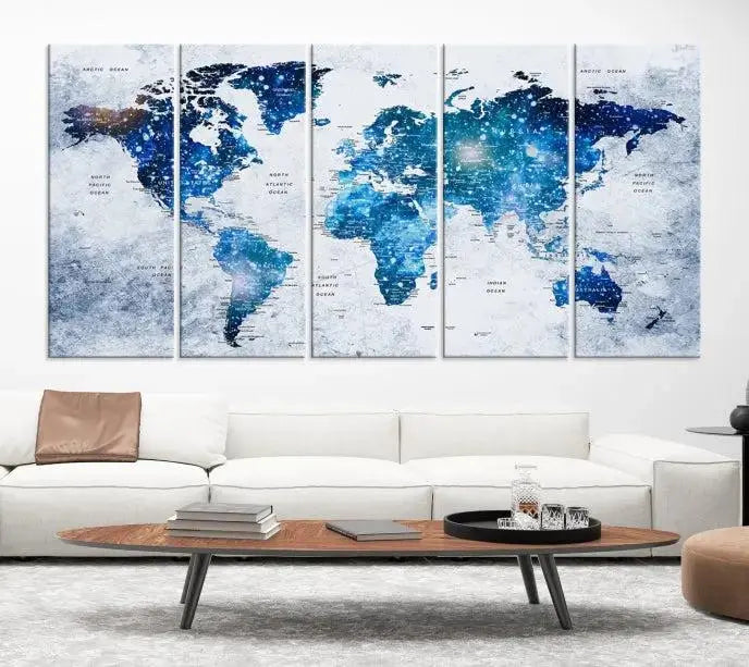 Blue Sky World Map Canvas Print 