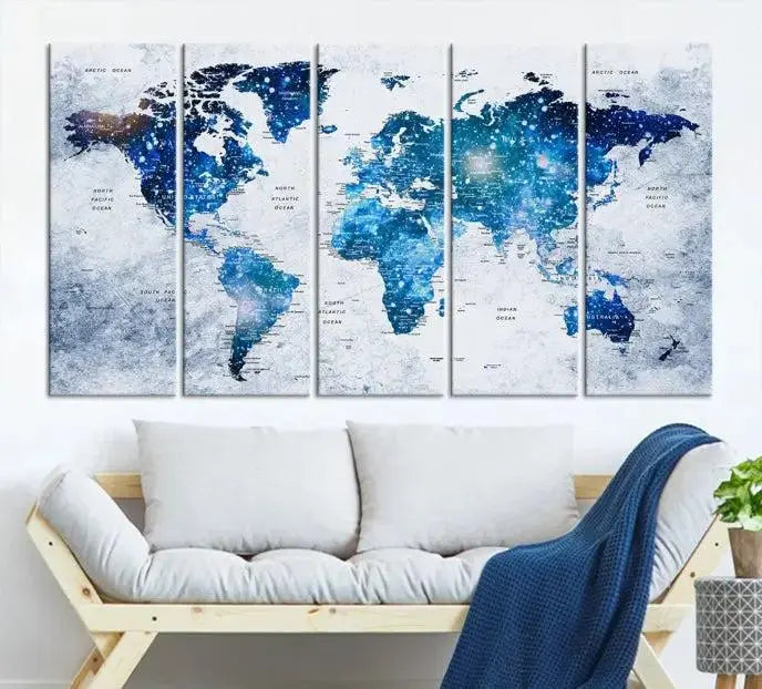 Blue Sky World Map Canvas Print 