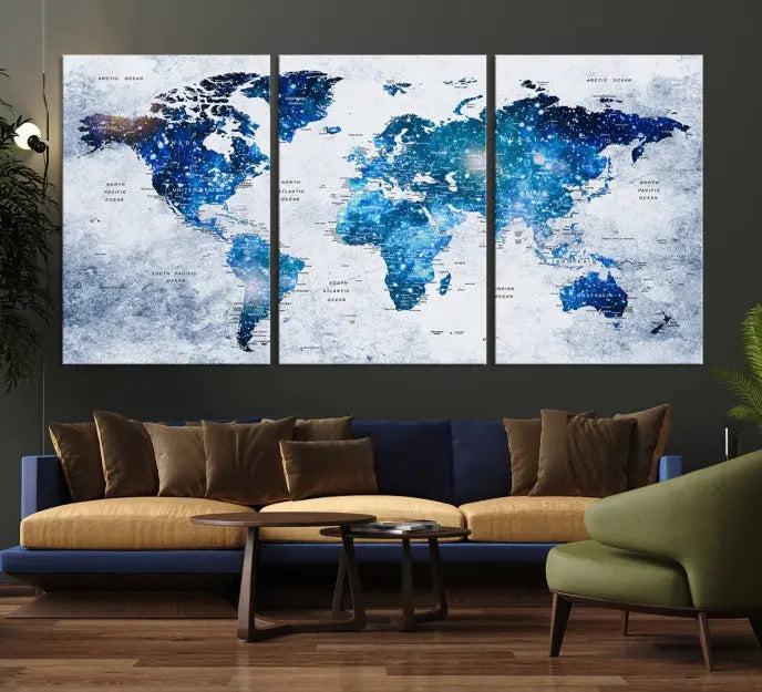 Blue Sky World Map Canvas Print 