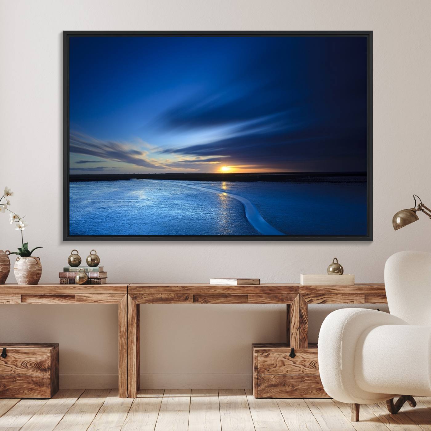33853-MGV-CV-36X24-Blue Sunset Ocean Canvas Wall Art Print – Serene Coastal Horizon Wall Decor for Home or Office – Vibrant Sunset Ocean Print – Ready to Hang