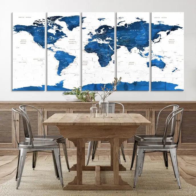 Blue World Map Wall Art Canvas Print 