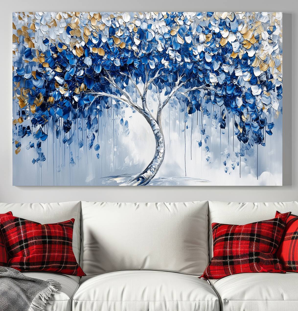 62350-MGV-CV-36X24-Blue and Gold Abstract Tree Wall Art Canvas Print | Modern Tree of Life Painting | Framed Canvas Print
