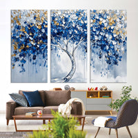 Blue and Gold Abstract Tree Wall Art Canvas Print | Modern Tree of Life Painting | Framed Canvas Print