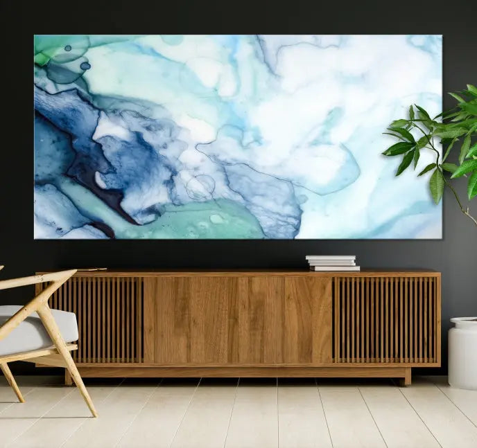 Blue and Green Marble Fluid Effect Wall Art Abstract Canvas Wall Art Print 