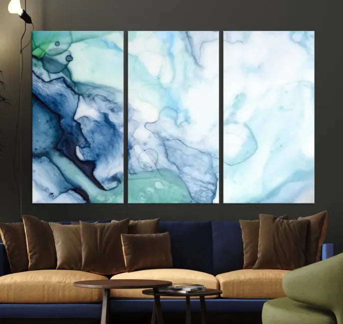 Blue and Green Marble Fluid Effect Wall Art Abstract Canvas Wall Art Print 