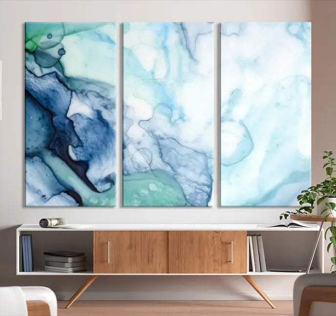 Blue and Green Marble Fluid Effect Wall Art Abstract Canvas Wall Art Print 