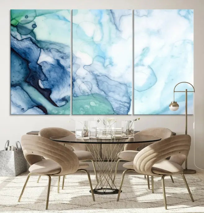 Blue and Green Marble Fluid Effect Wall Art Abstract Canvas Wall Art Print 