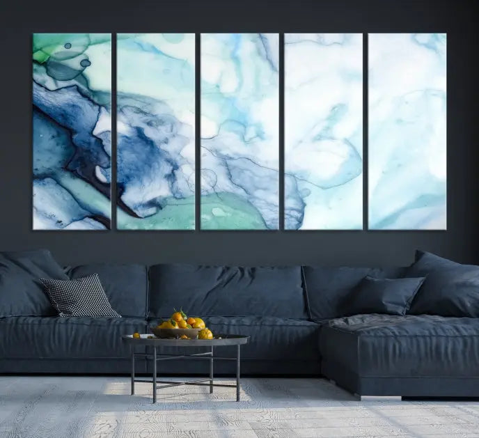 Blue and Green Marble Fluid Effect Wall Art Abstract Canvas Wall Art Print 