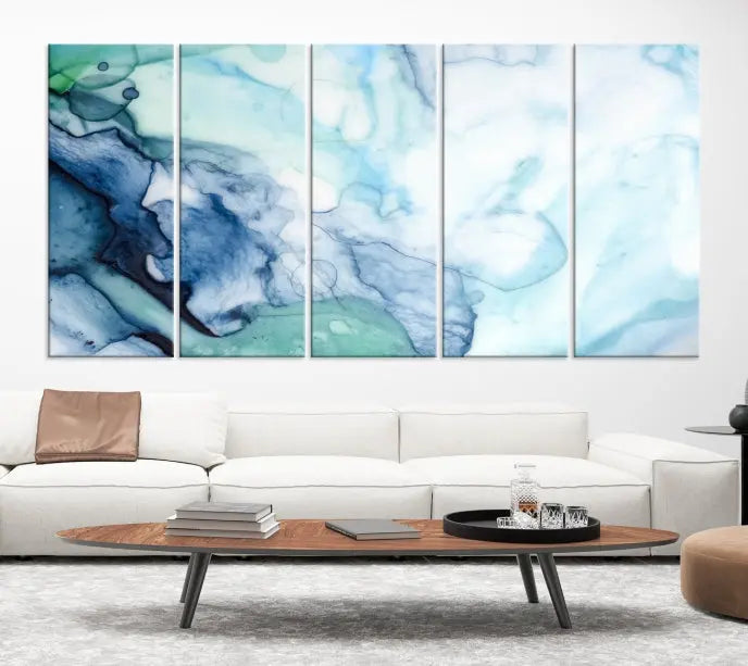 Blue and Green Marble Fluid Effect Wall Art Abstract Canvas Wall Art Print 