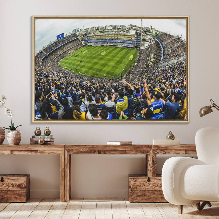 63839-MGV-FC-36X24_Natural-Boca Juniors Soccer Team Print Wall Art - Buenos Aires Bombonera Stadium Canvas Print