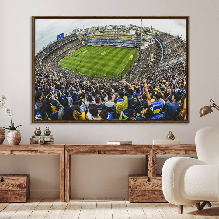 63839-MGV-FC-36X24_Walnut-Boca Juniors Soccer Team Print Wall Art - Buenos Aires Bombonera Stadium Canvas Print