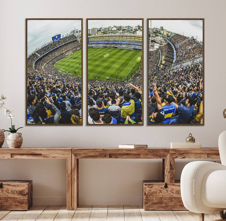 63839-MGV-FC-48X32-3P_Walnut-Boca Juniors Soccer Team Print Wall Art - Buenos Aires Bombonera Stadium Canvas Print