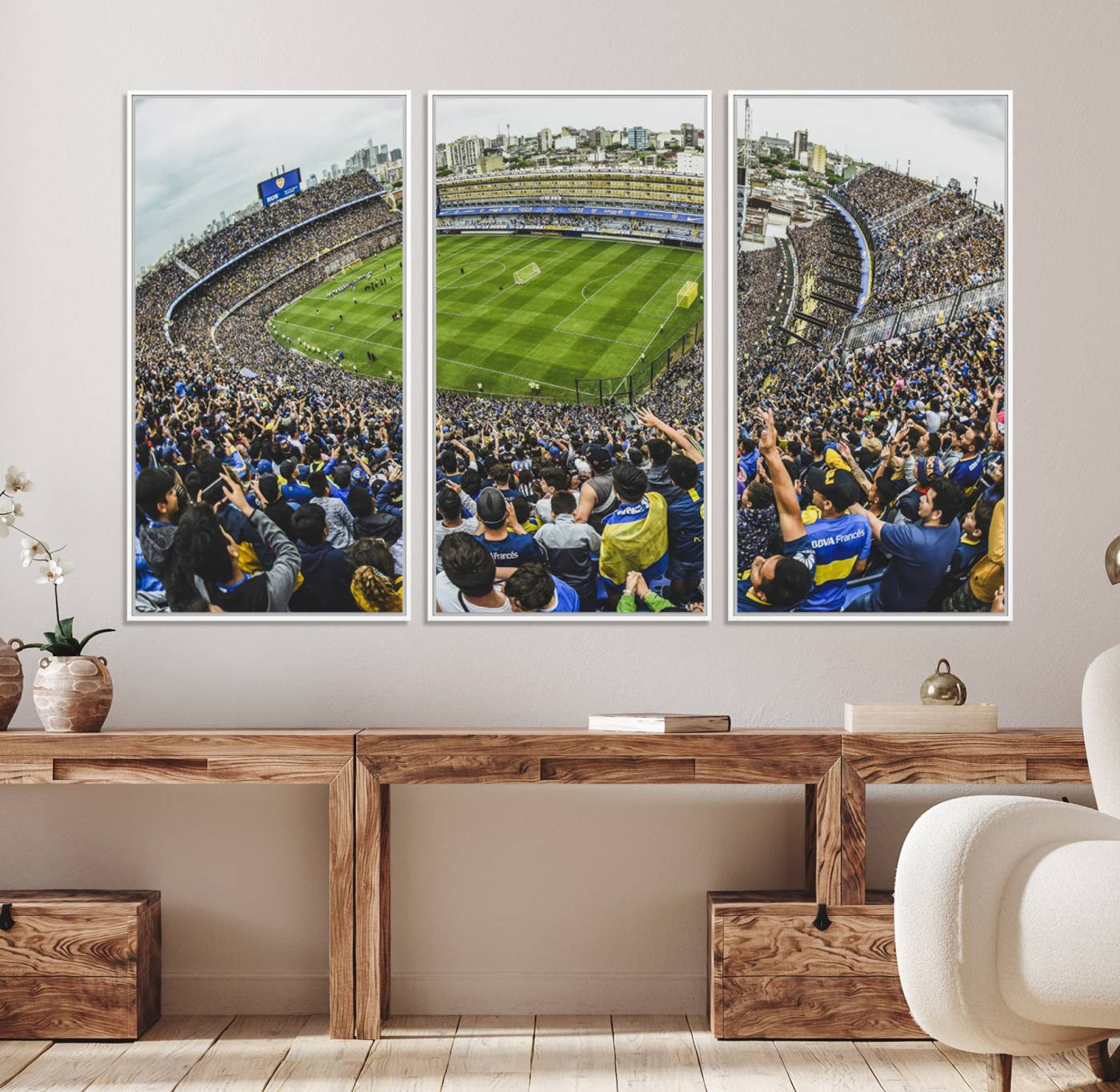 63839-MGV-FC-48X32-3P_White-Boca Juniors Soccer Team Print Wall Art - Buenos Aires Bombonera Stadium Canvas Print