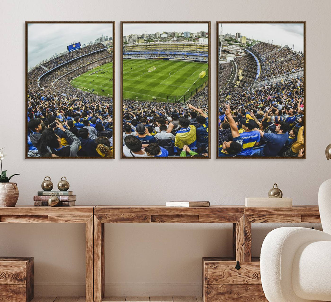 63839-MGV-FC-60X30-3P_Walnut-Boca Juniors Soccer Team Print Wall Art - Buenos Aires Bombonera Stadium Canvas Print