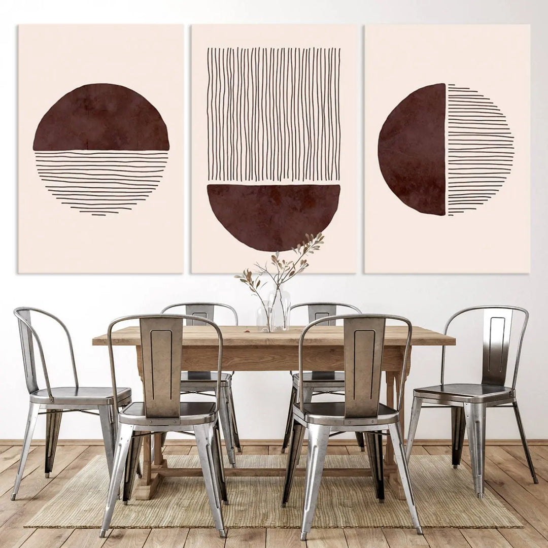 Boho Wall Art Canvas Print Set Mid-Century Prints Bohemian Wall Artwork Prints Boho Neutral 