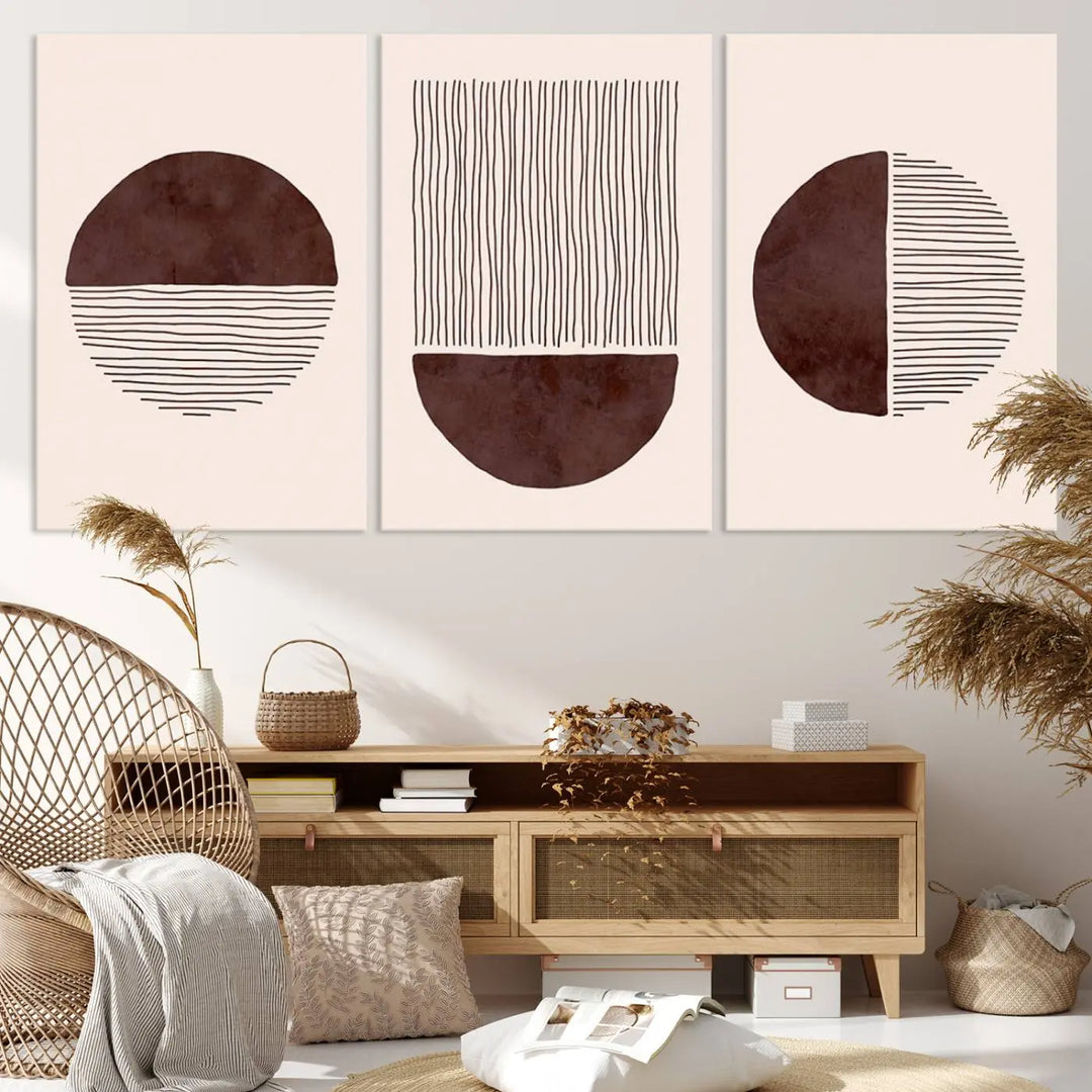 Boho Wall Art Canvas Print Set Mid-Century Prints Bohemian Wall Artwork Prints Boho Neutral 