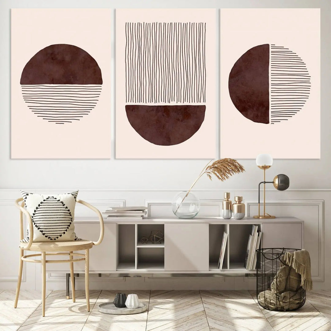 Boho Wall Art Canvas Print Set Mid-Century Prints Bohemian Wall Artwork Prints Boho Neutral 