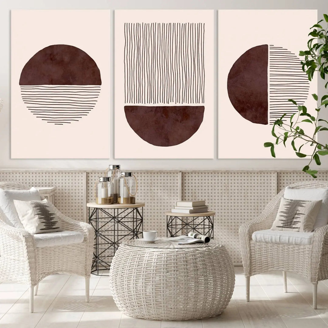 Boho Wall Art Canvas Print Set Mid-Century Prints Bohemian Wall Artwork Prints Boho Neutral 