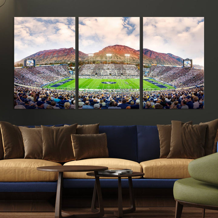 85734-MGV-CV-36X24-Brigham Young University Cougars Football Team Print - Provo LaVell Edwards Stadium Wall Art Canvas Print