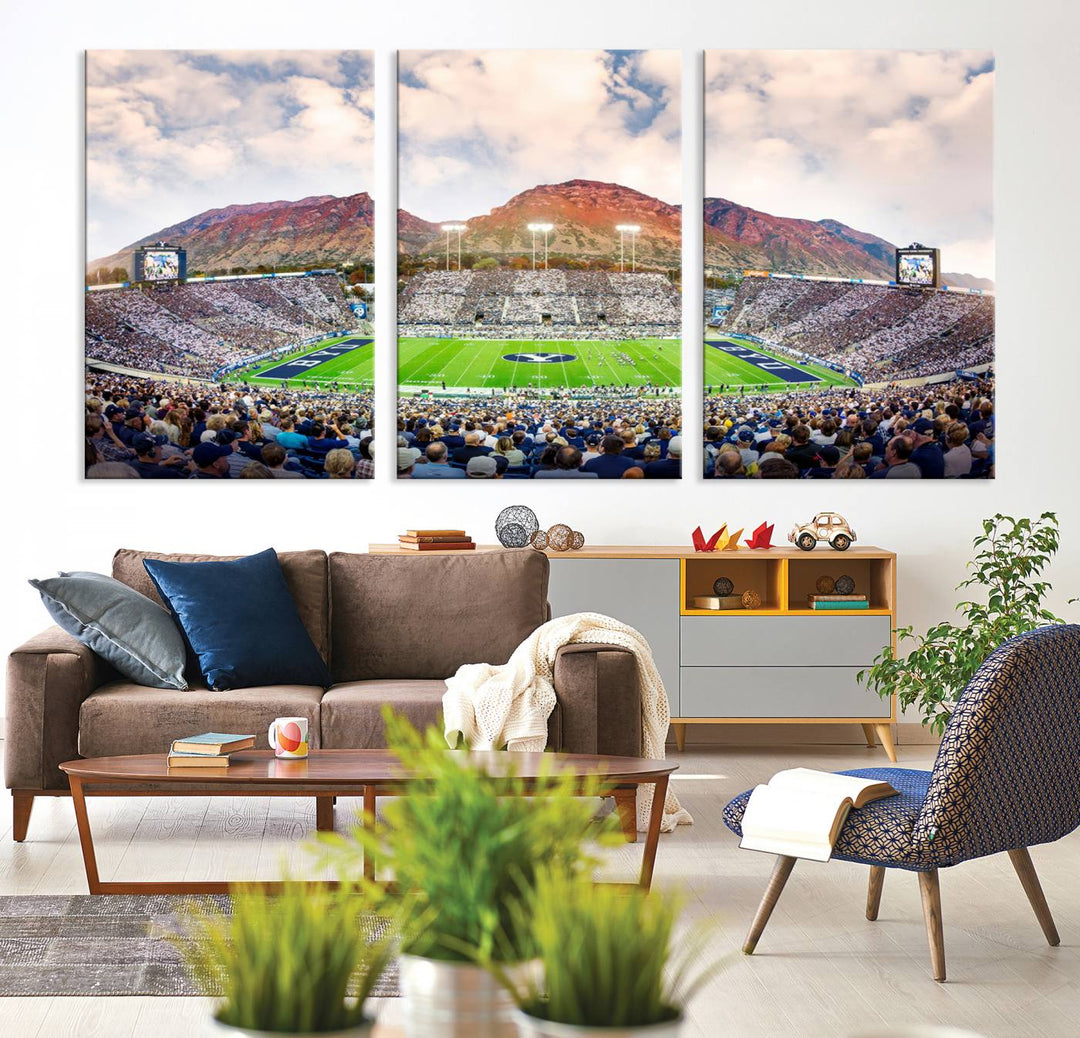 85734-MGV-CV-36X24-Brigham Young University Cougars Football Team Print - Provo LaVell Edwards Stadium Wall Art Canvas Print