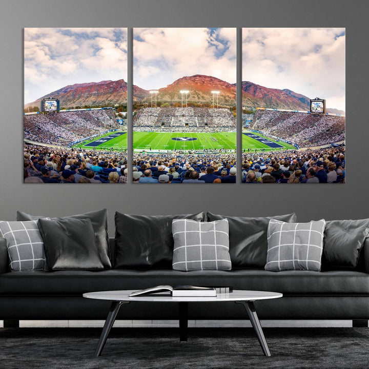 85734-MGV-CV-36X24-Brigham Young University Cougars Football Team Print - Provo LaVell Edwards Stadium Wall Art Canvas Print