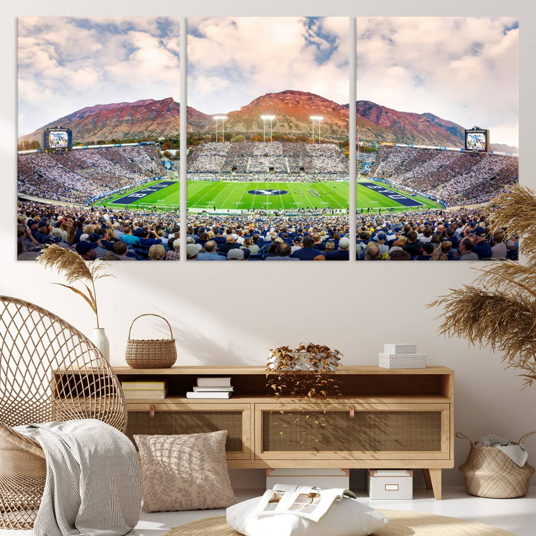 85734-MGV-CV-36X24-Brigham Young University Cougars Football Team Print - Provo LaVell Edwards Stadium Wall Art Canvas Print