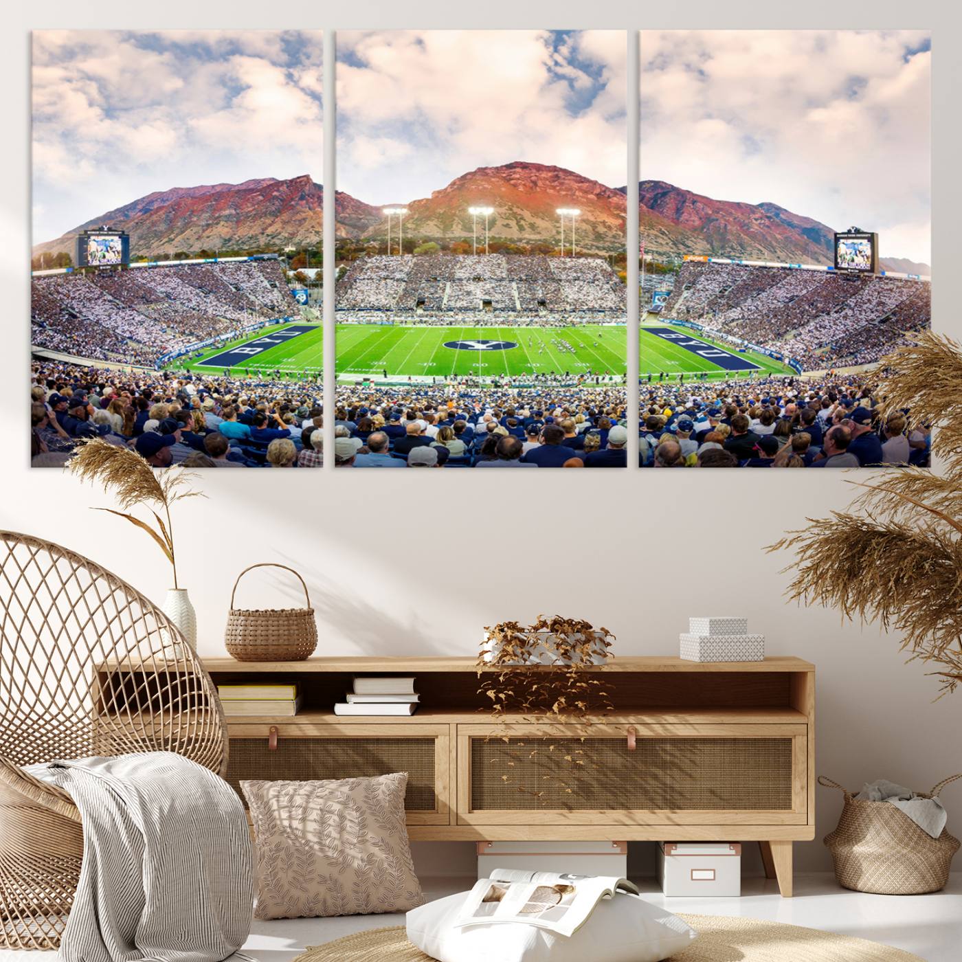 85734-MGV-CV-36X24-Brigham Young University Cougars Football Team Print - Provo LaVell Edwards Stadium Wall Art Canvas Print