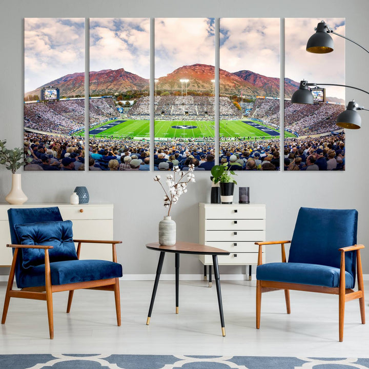 85734-MGV-CV-36X24-Brigham Young University Cougars Football Team Print - Provo LaVell Edwards Stadium Wall Art Canvas Print