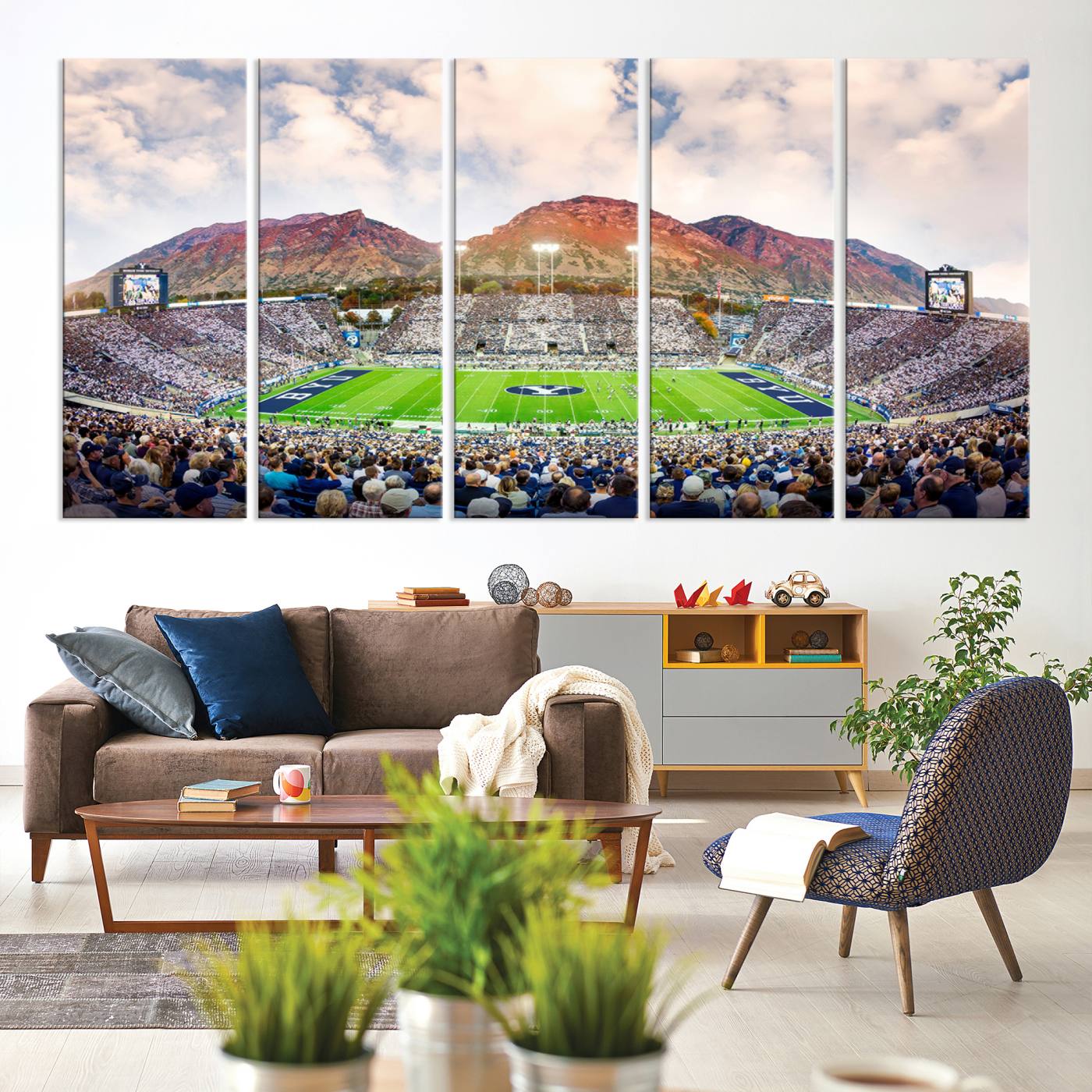 85734-MGV-CV-36X24-Brigham Young University Cougars Football Team Print - Provo LaVell Edwards Stadium Wall Art Canvas Print
