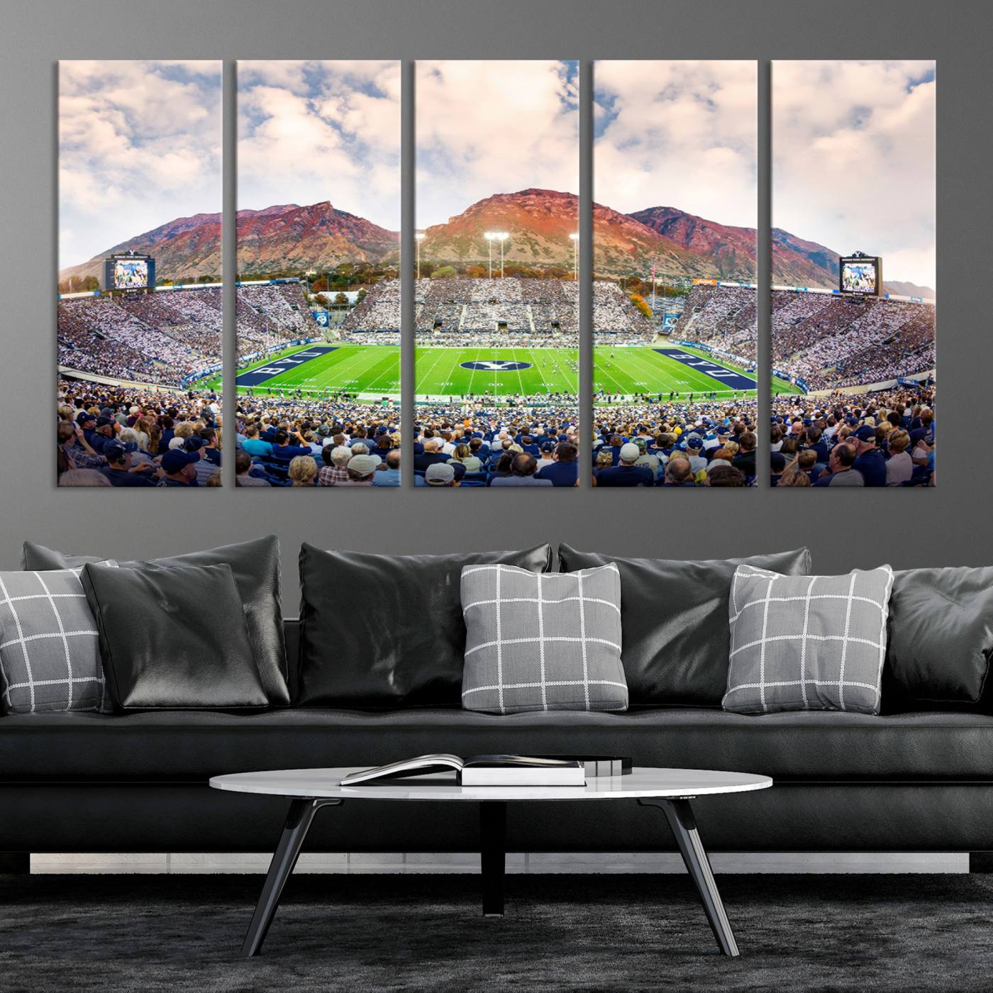 85734-MGV-CV-36X24-Brigham Young University Cougars Football Team Print - Provo LaVell Edwards Stadium Wall Art Canvas Print