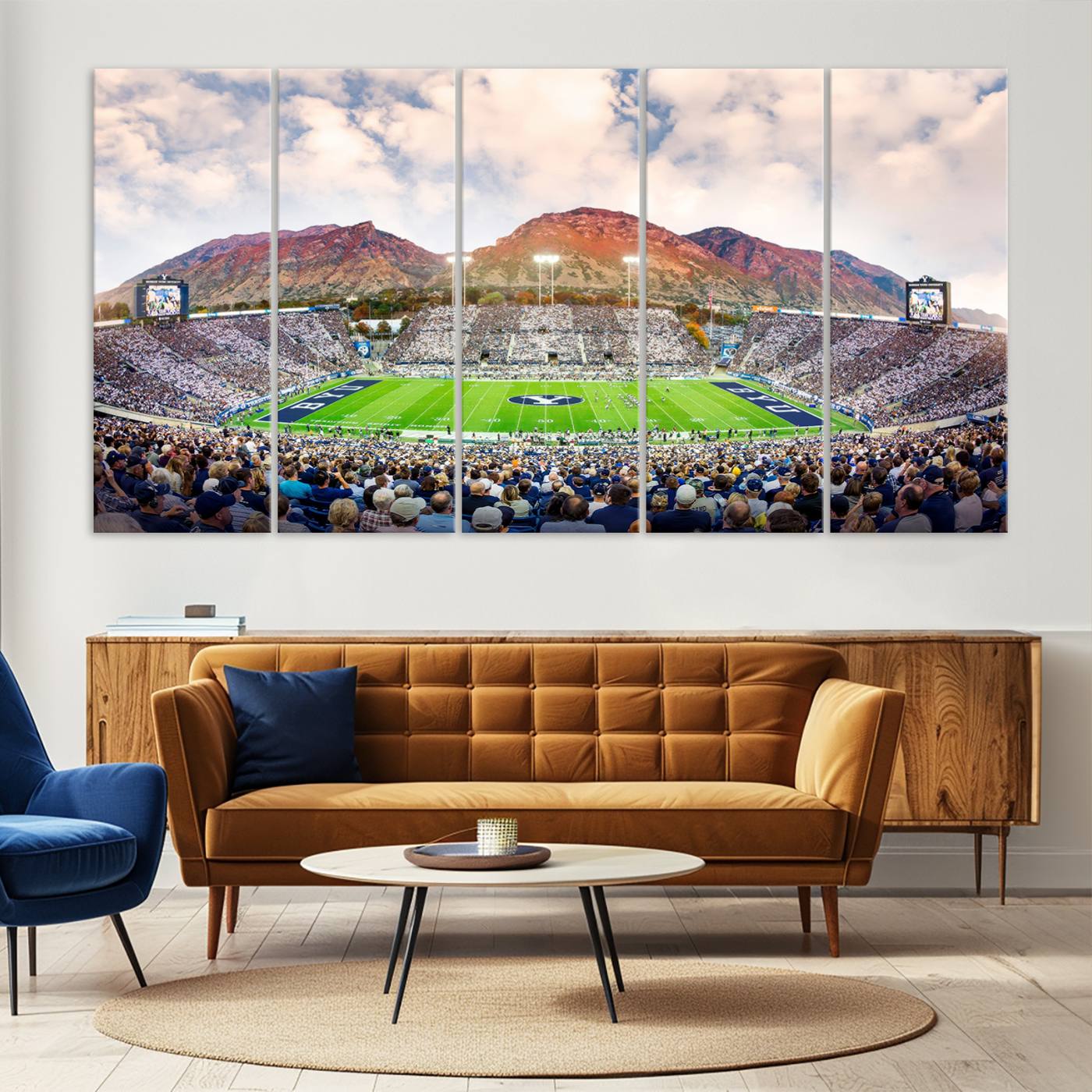 85734-MGV-CV-36X24-Brigham Young University Cougars Football Team Print - Provo LaVell Edwards Stadium Wall Art Canvas Print