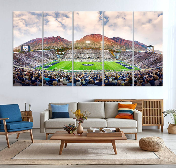 85734-MGV-CV-36X24-Brigham Young University Cougars Football Team Print - Provo LaVell Edwards Stadium Wall Art Canvas Print