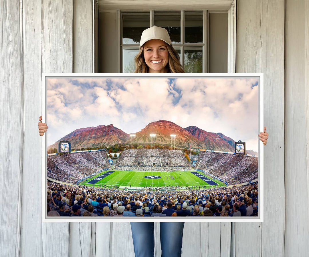 85734-MGV-CV-36X24-Brigham Young University Cougars Football Team Print - Provo LaVell Edwards Stadium Wall Art Canvas Print
