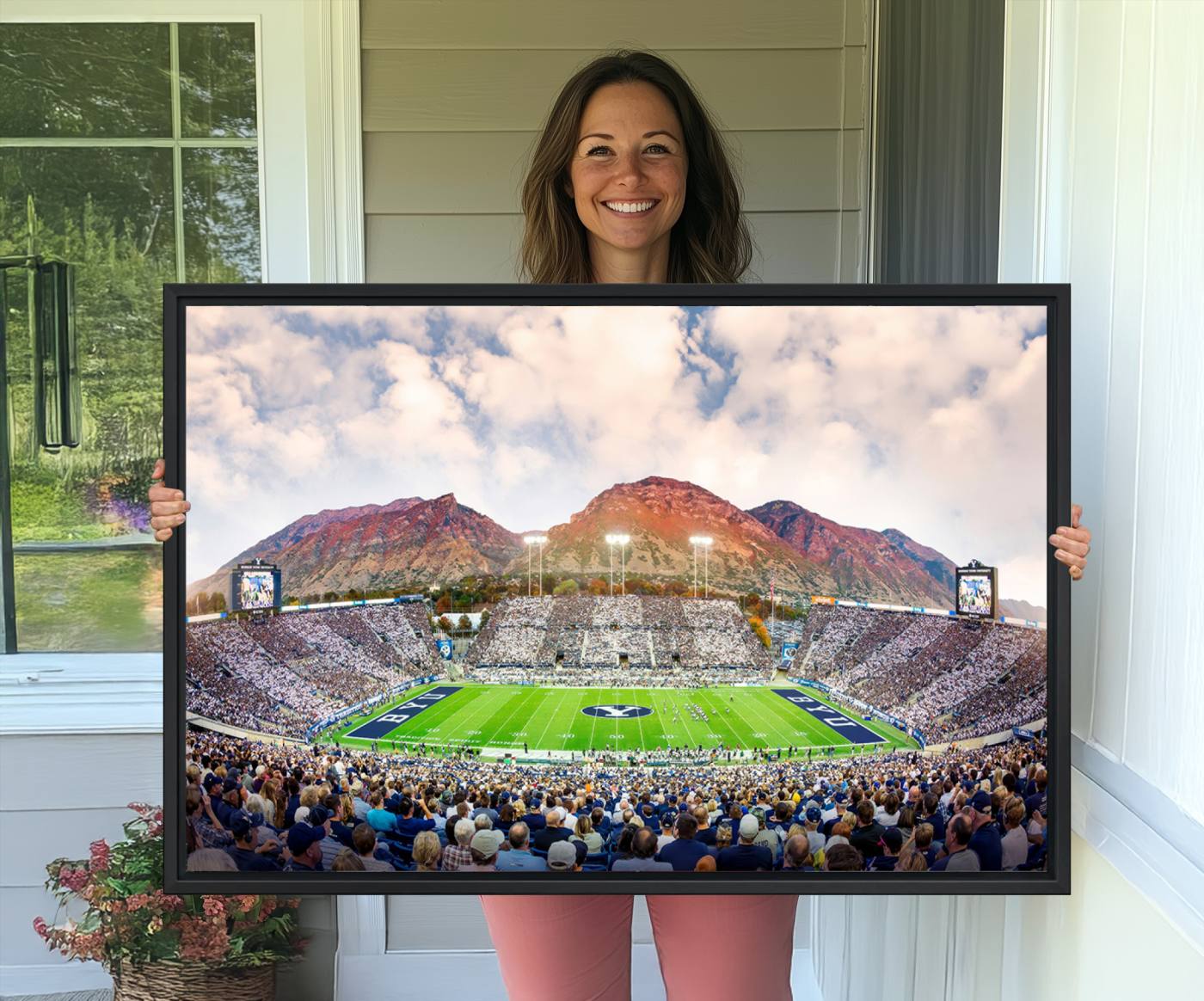 85734-MGV-CV-36X24-Brigham Young University Cougars Football Team Print - Provo LaVell Edwards Stadium Wall Art Canvas Print