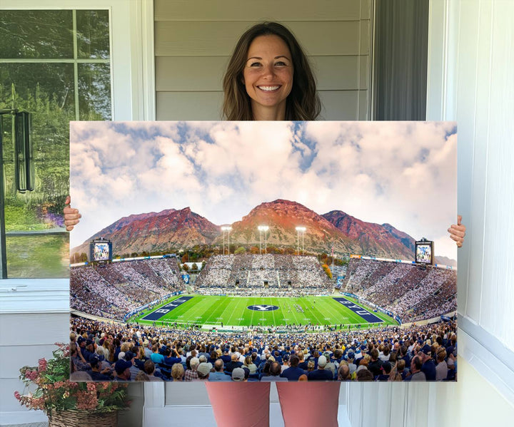 Brigham Young University Cougars Football Team Print - Provo LaVell Edwards Stadium Wall Art Canvas Print